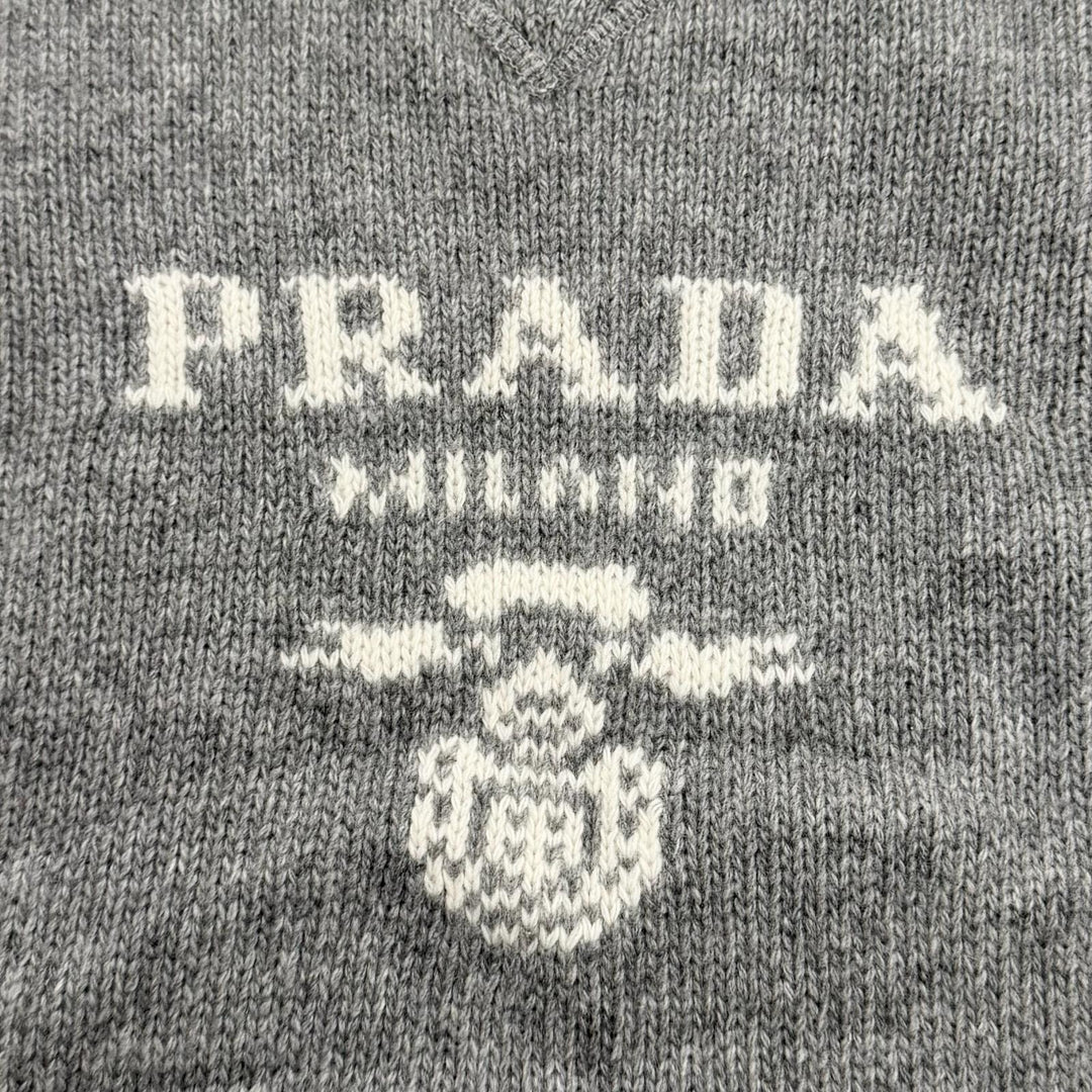 Great PRADA sweater Logo Cashmere Wool Crew Neck Sweater gray wool 42 P24G1V
