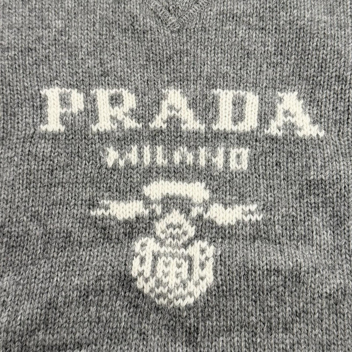 Great PRADA sweater Logo Cashmere Wool Crew Neck Sweater gray wool 42 P24G1V