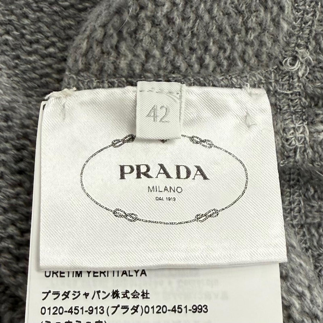 Great PRADA sweater Logo Cashmere Wool Crew Neck Sweater gray wool 42 P24G1V