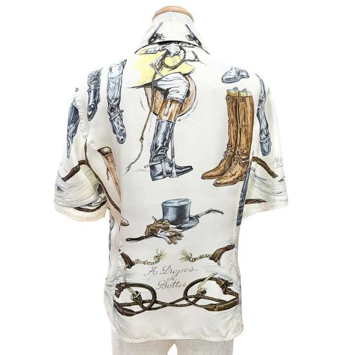 Great HERMES Short sleeve shirt A propos de Bottes Logo button Ivory silk 40