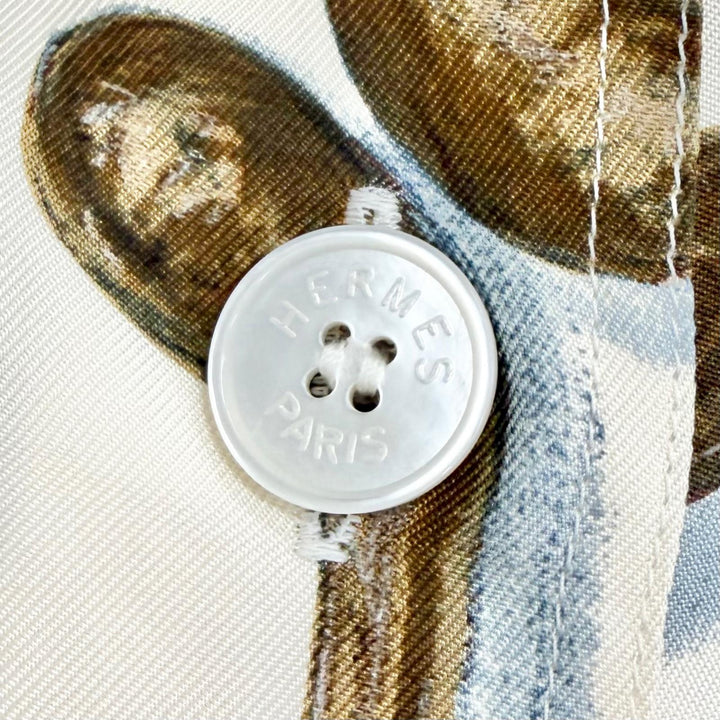 Great HERMES Short sleeve shirt A propos de Bottes Logo button Ivory silk 40
