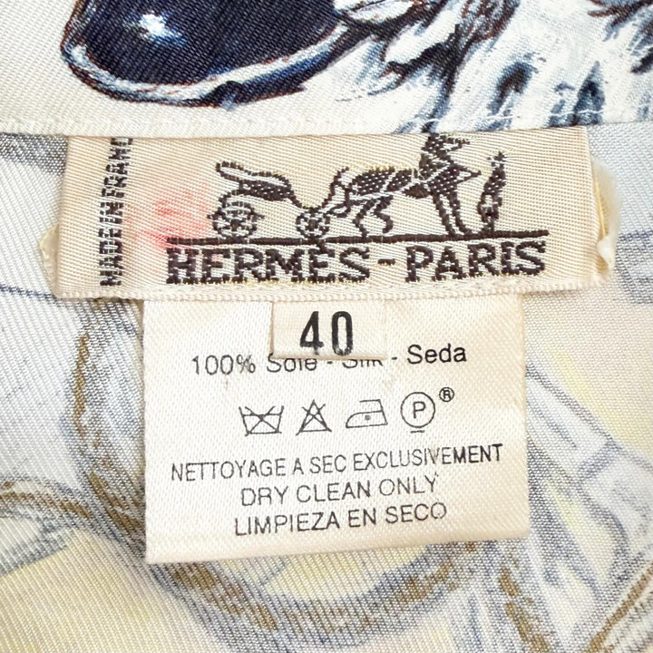 Great HERMES Short sleeve shirt A propos de Bottes Logo button Ivory silk 40