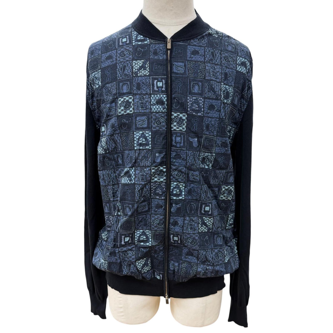 Very Good HERMES Jacket Knitted zip-up blouson with all-over print paneling XL