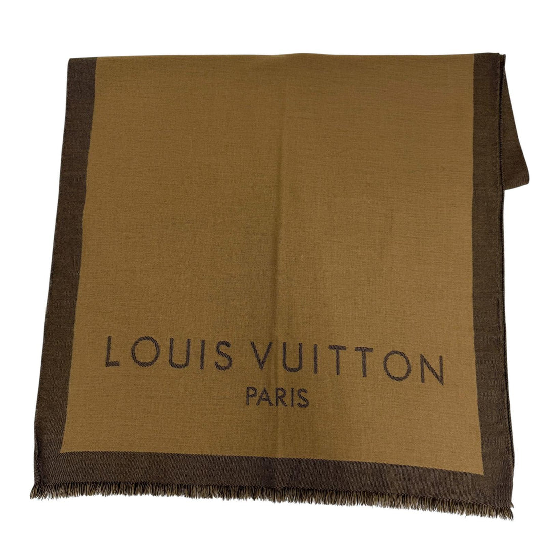 Great LOUIS VUITTON shawl Logo fringed large stole Brown wool Women