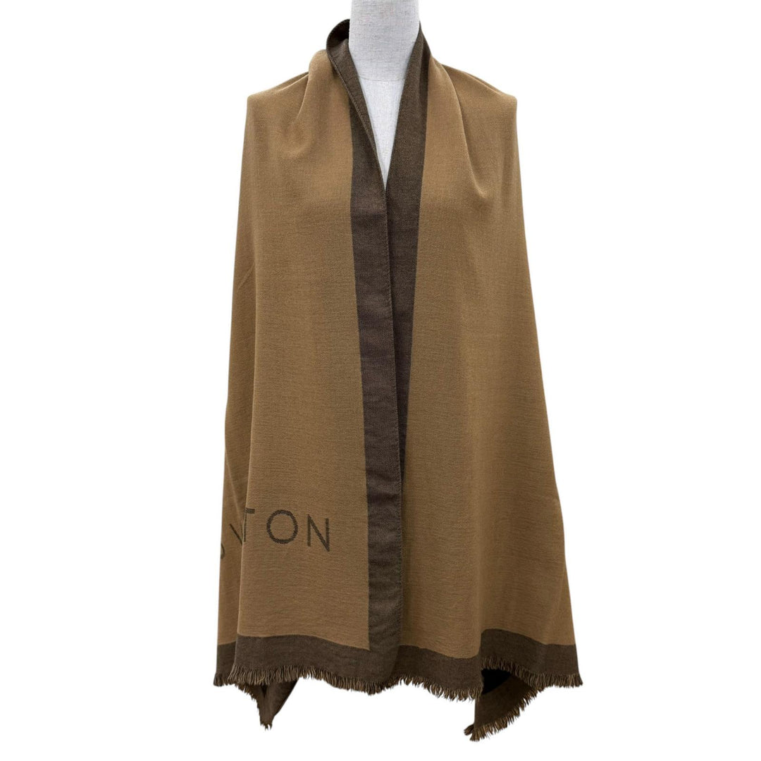 Great LOUIS VUITTON shawl Logo fringed large stole Brown wool Women
