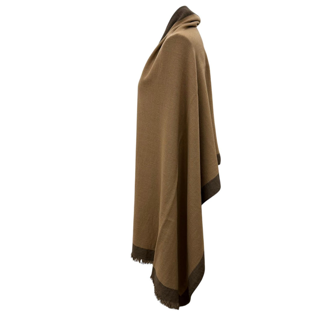 Great LOUIS VUITTON shawl Logo fringed large stole Brown wool Women