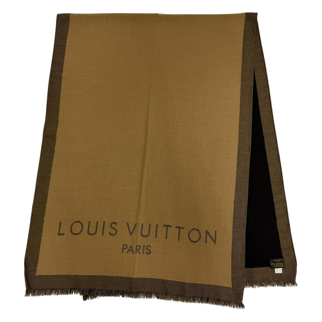 Great LOUIS VUITTON shawl Logo fringed large stole Brown wool Women