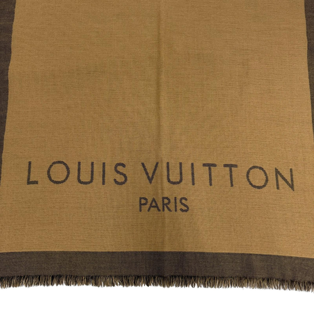 Great LOUIS VUITTON shawl Logo fringed large stole Brown wool Women
