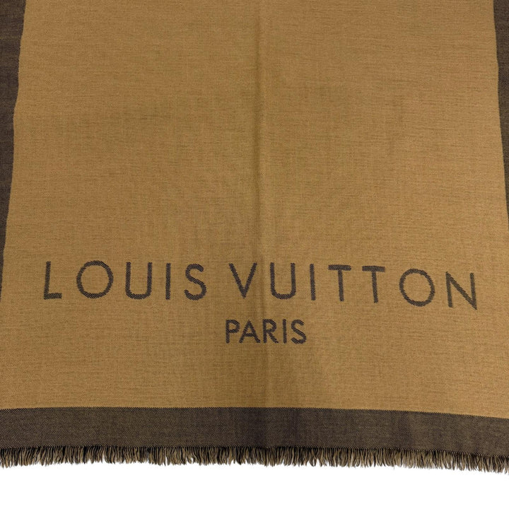 Great LOUIS VUITTON shawl Logo fringed large stole Brown wool Women