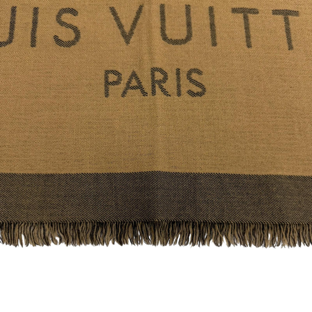 Great LOUIS VUITTON shawl Logo fringed large stole Brown wool Women