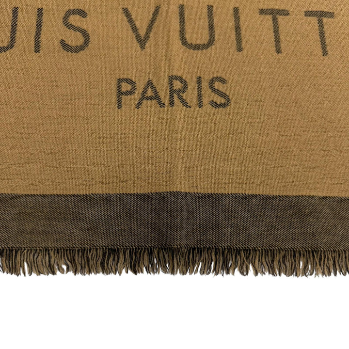 Great LOUIS VUITTON shawl Logo fringed large stole Brown wool Women