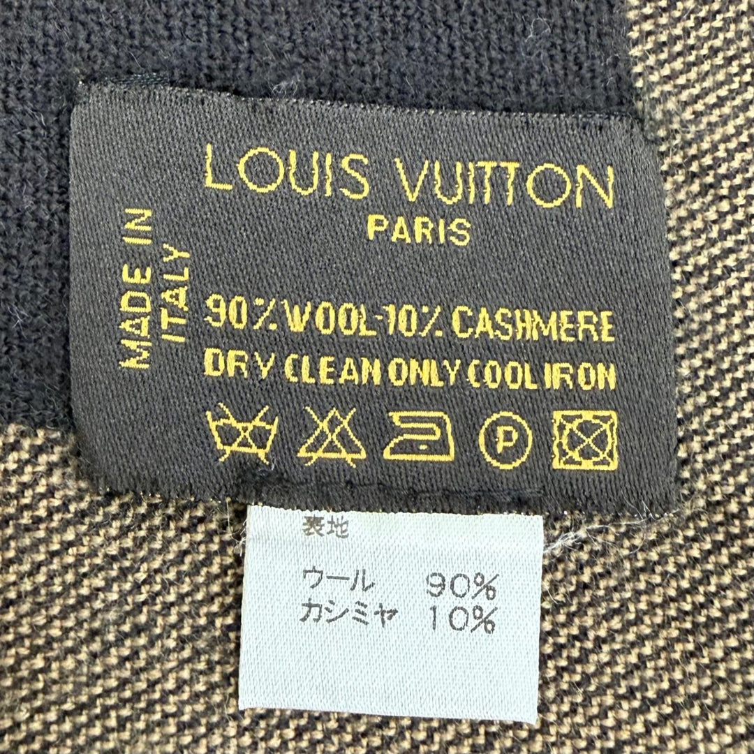 Great LOUIS VUITTON shawl Logo fringed large stole Brown wool Women