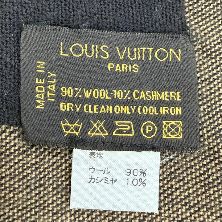Great LOUIS VUITTON shawl Logo fringed large stole Brown wool Women