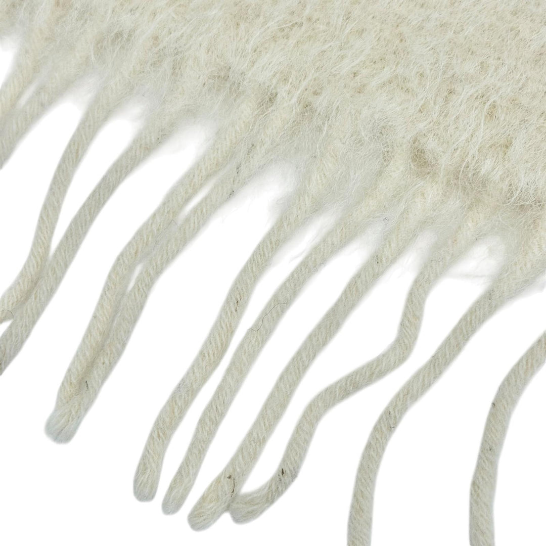 Great LOEWE Scarf Anagram Leather Patch Border Fringe Long Ivory wool Women