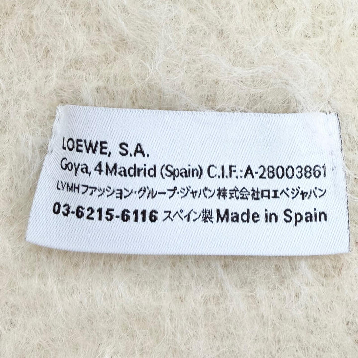 Great LOEWE Scarf Anagram Leather Patch Border Fringe Long Ivory wool Women