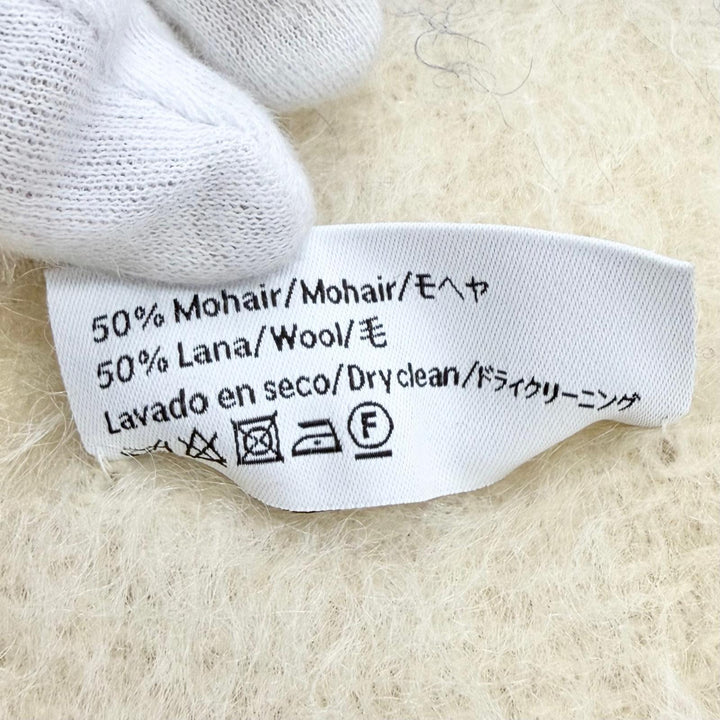 Great LOEWE Scarf Anagram Leather Patch Border Fringe Long Ivory wool Women