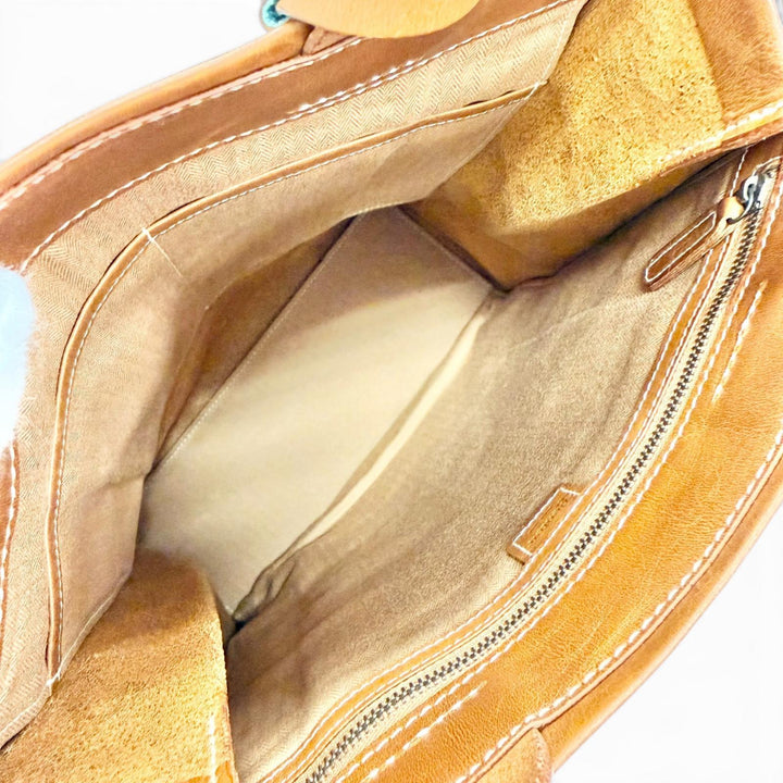 Excellent genten Square Leather Paper Bag Tote Bag Handbag Brown leather Women