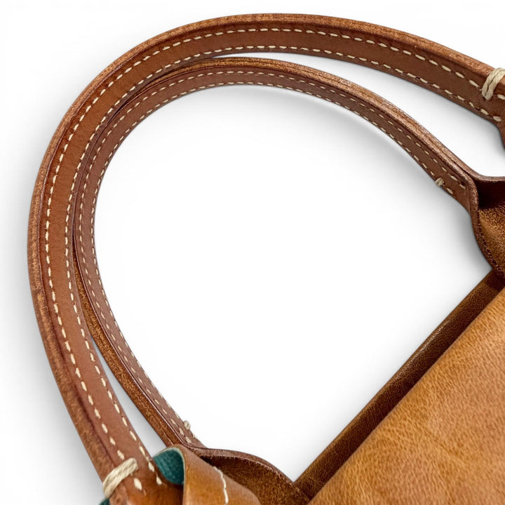 Excellent genten Square Leather Paper Bag Tote Bag Handbag Brown leather Women