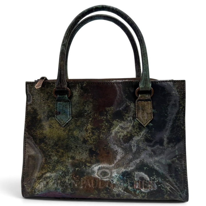 Excellent JEAN-PAUL GAULTIER Handbag Logo design V-Cyber Green system Women