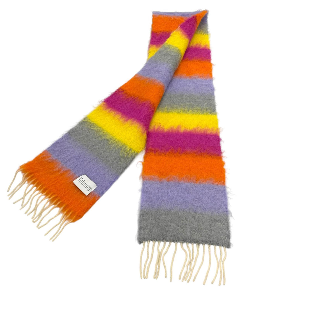 Great LOEWE Scarf Anagram Leather Patch Border Fringe Multi mohair Women