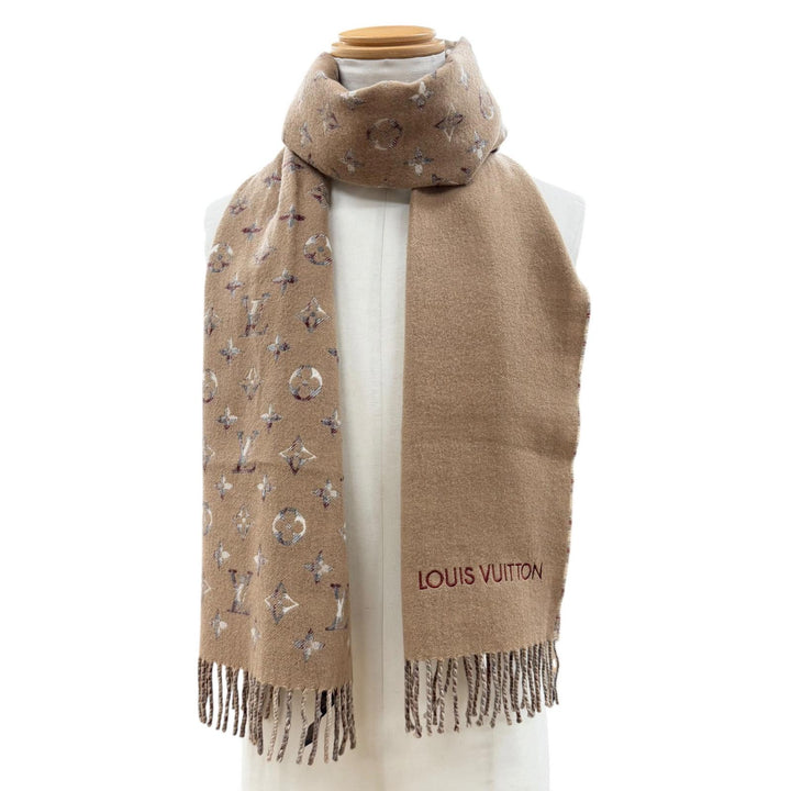 Great LOUIS VUITTON Scarf Echarpe Monogram Gradient Tartan Brown cashmere M79199