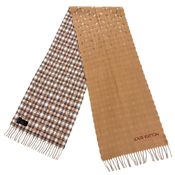Great LOUIS VUITTON Scarf Echarpe Monogram Gradient Tartan Brown cashmere M79199