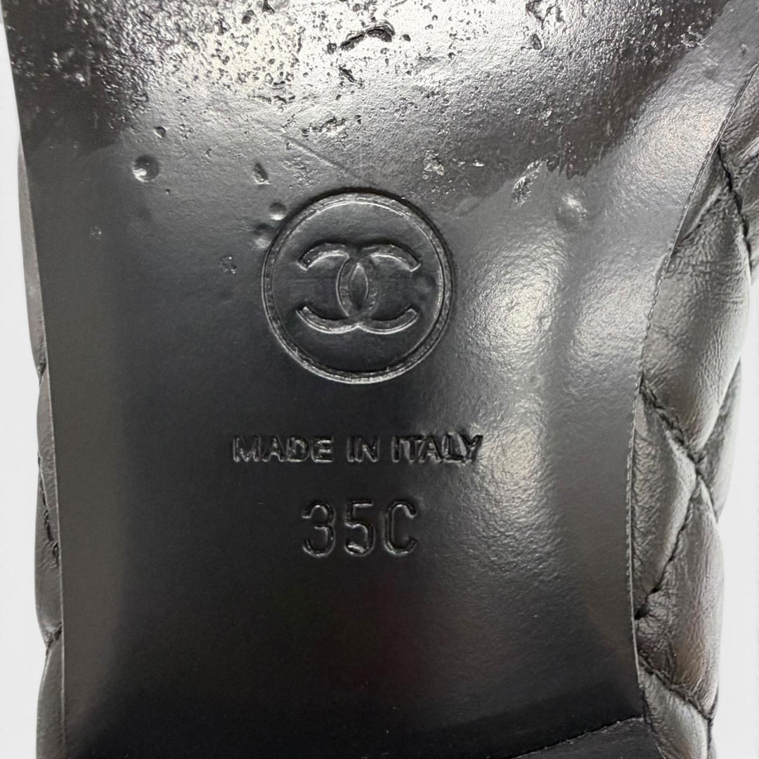 Great CHANEL pumps COCO Mark Ribbon Matelassé Leather Flats black 35 G26250