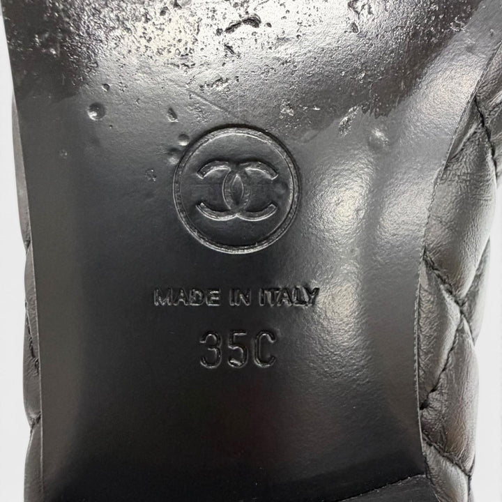 Great CHANEL pumps COCO Mark Ribbon Matelassé Leather Flats black 35 G26250