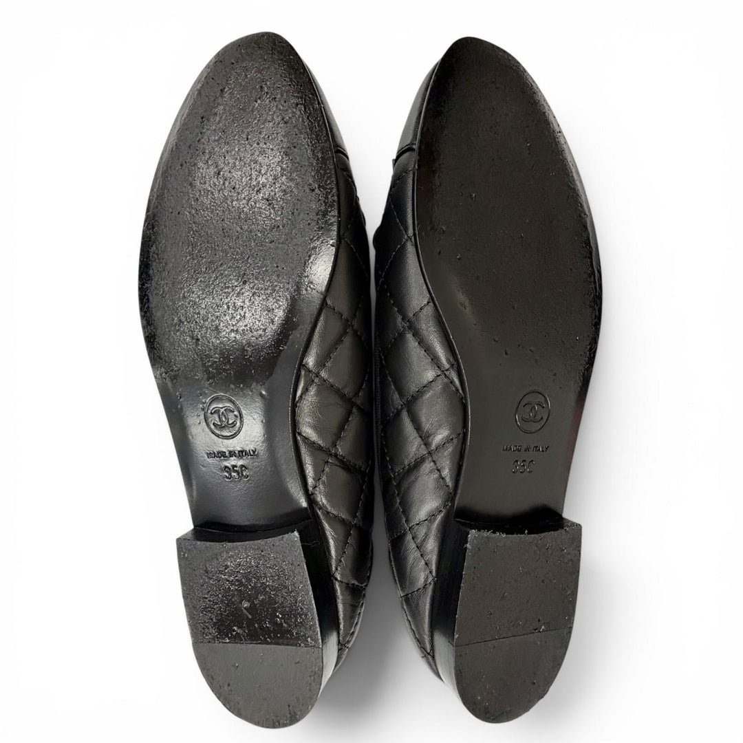 Great CHANEL pumps COCO Mark Ribbon Matelassé Leather Flats black 35 G26250
