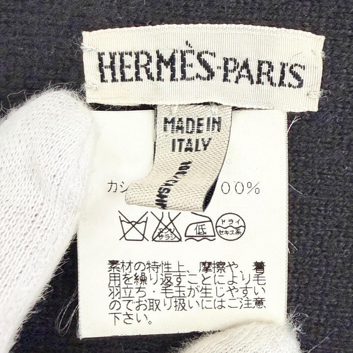 Great HERMES Scarf Margiela era H logo long Charcoal gray cashmere Women