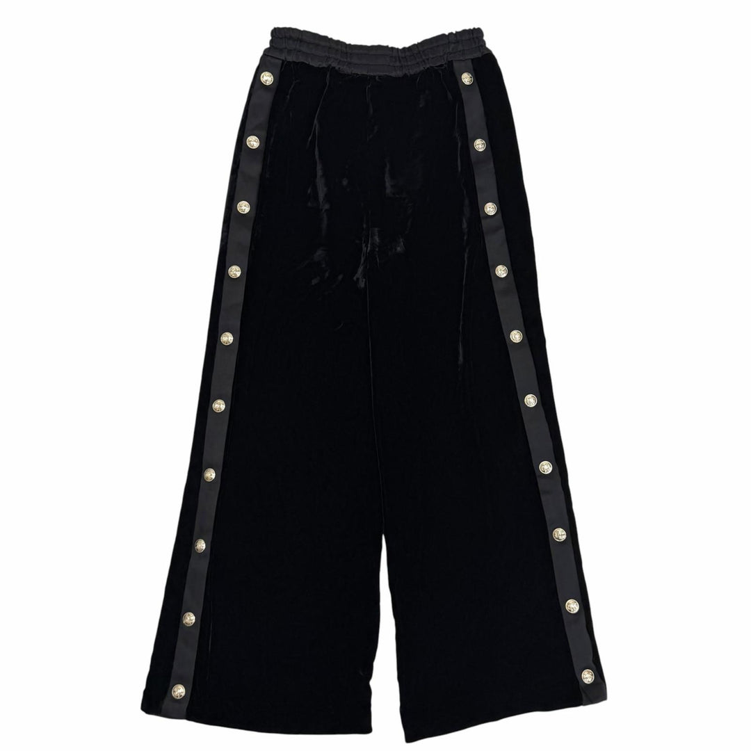 Excellent CHANEL Pants COCO Mark Velor black Viscose Women 36 P65296