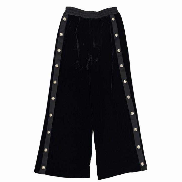 Excellent CHANEL Pants COCO Mark Velor black Viscose Women 36 P65296