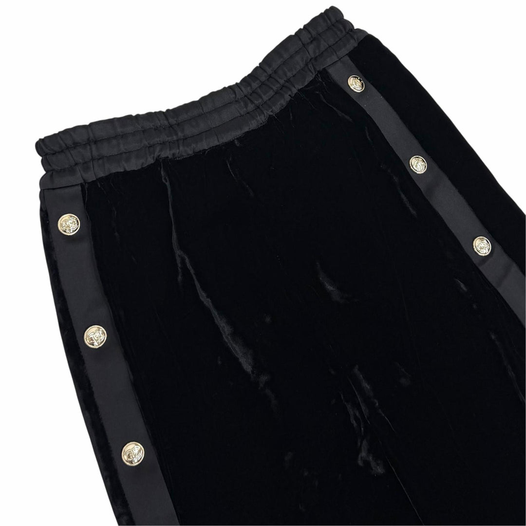 Excellent CHANEL Pants COCO Mark Velor black Viscose Women 36 P65296