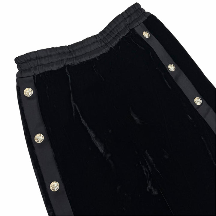Excellent CHANEL Pants COCO Mark Velor black Viscose Women 36 P65296