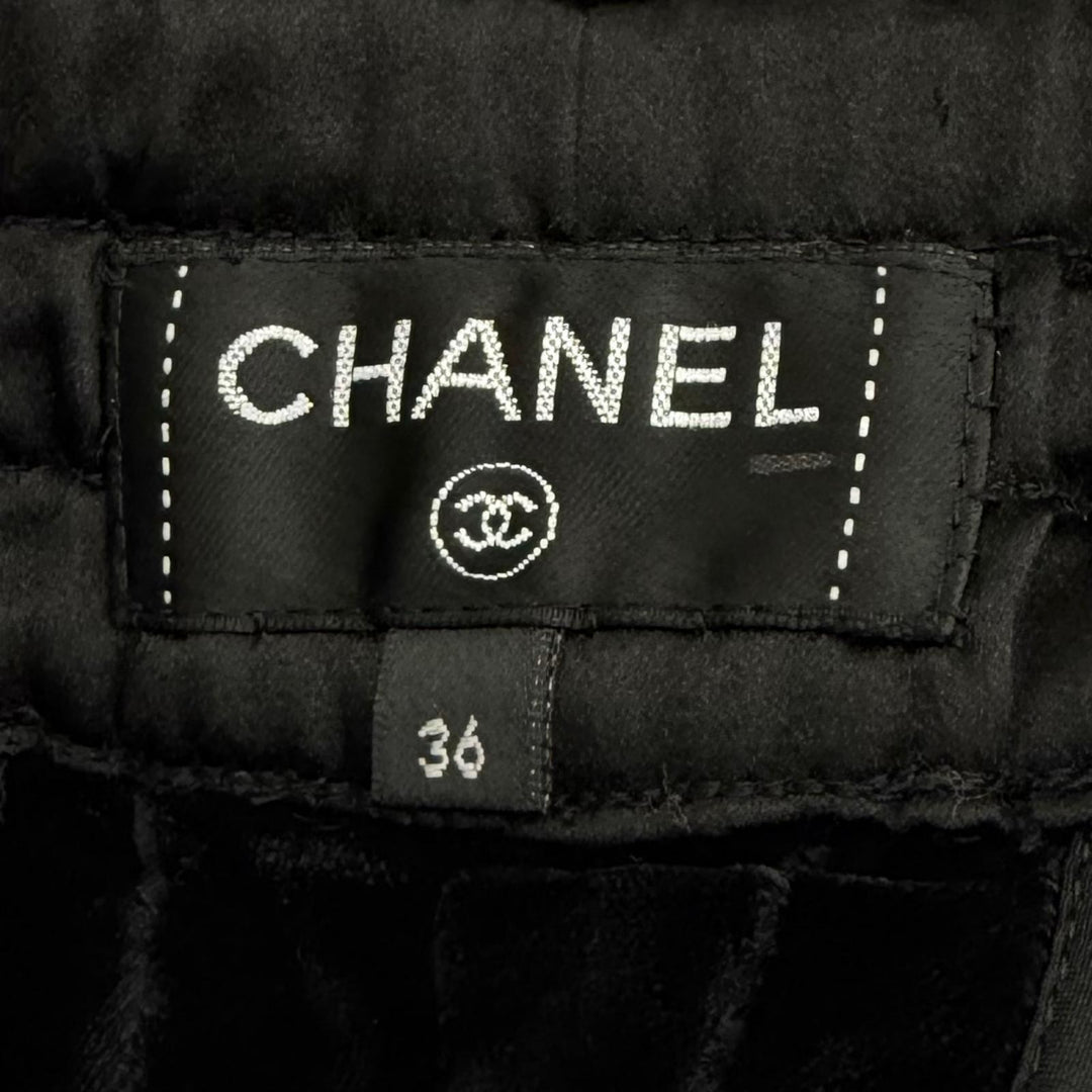 Excellent CHANEL Pants COCO Mark Velor black Viscose Women 36 P65296