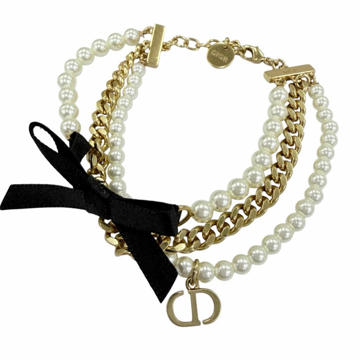 Great Christian Dior bracelet Montaigne 30 Toronto Ribbon Logo Metal Faux Pearl