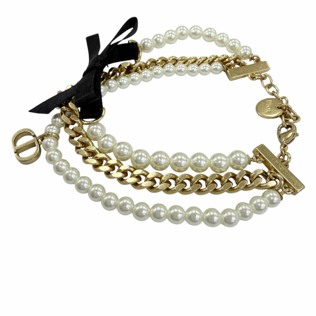 Great Christian Dior bracelet Montaigne 30 Toronto Ribbon Logo Metal Faux Pearl