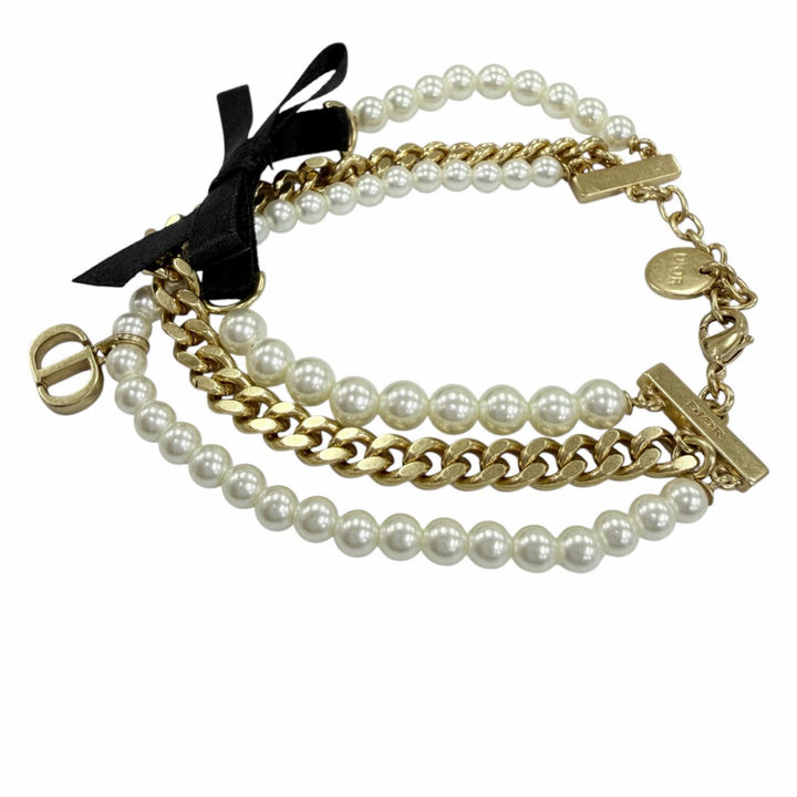 Great Christian Dior bracelet Montaigne 30 Toronto Ribbon Logo Metal Faux Pearl