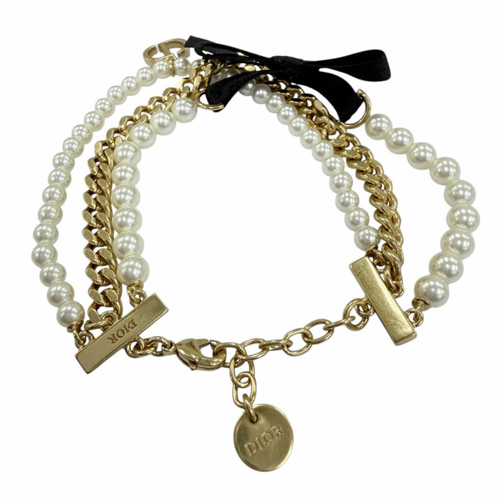 Great Christian Dior bracelet Montaigne 30 Toronto Ribbon Logo Metal Faux Pearl