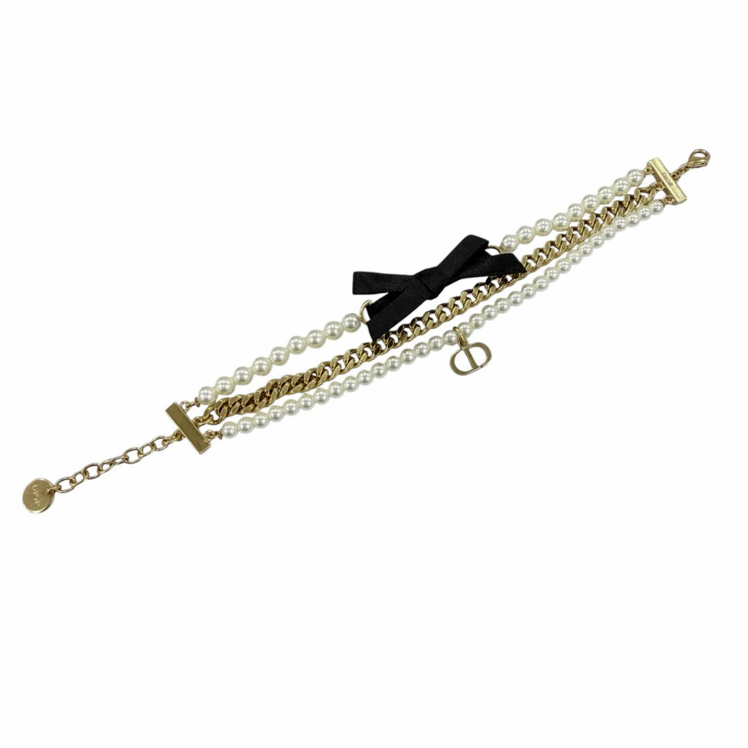 Great Christian Dior bracelet Montaigne 30 Toronto Ribbon Logo Metal Faux Pearl