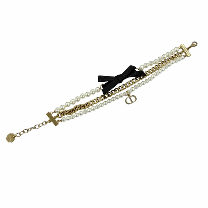 Great Christian Dior bracelet Montaigne 30 Toronto Ribbon Logo Metal Faux Pearl