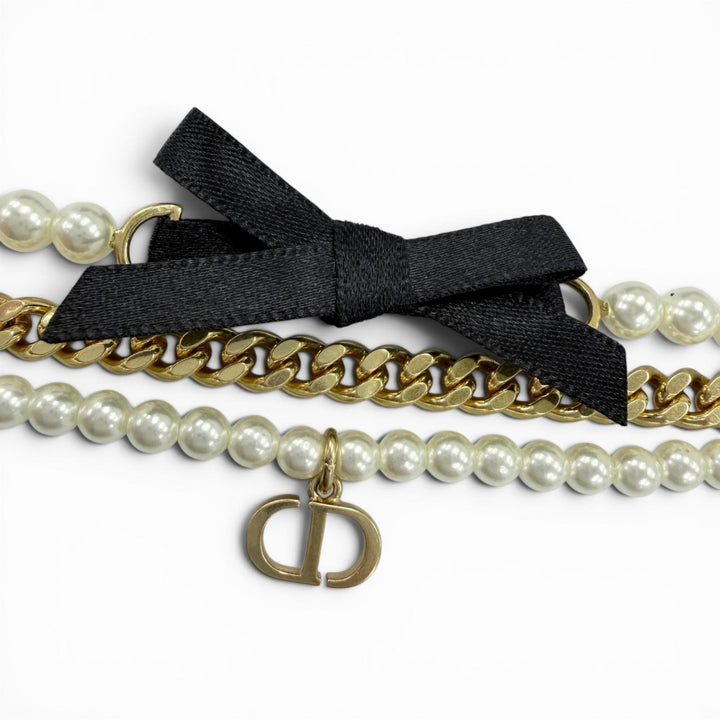 Great Christian Dior bracelet Montaigne 30 Toronto Ribbon Logo Metal Faux Pearl
