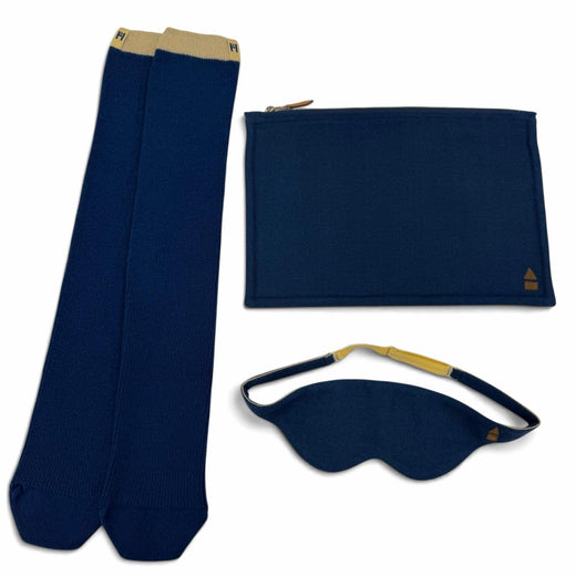 Pristine HERMES Traveler 3 Eye Mask, Room Socks, and Pouch Set Navy cashmere