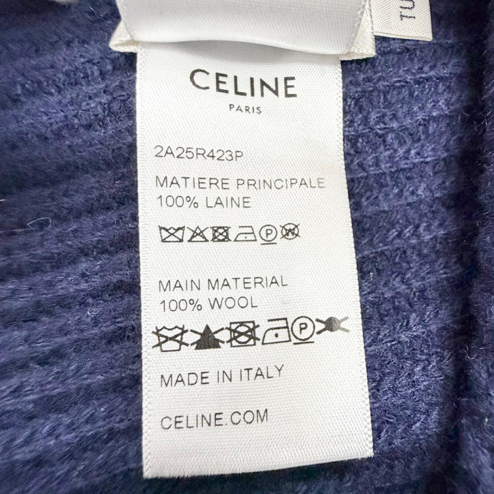 Pristine CELINE Knit cap Logo knit hat Navy wool Women 2A25R423P