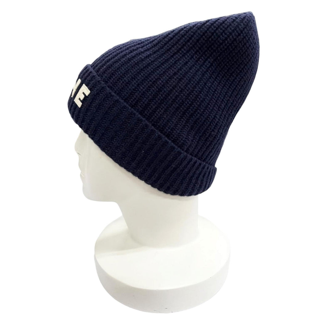 Pristine CELINE Knit cap Logo knit hat Navy wool Women 2A25R423P