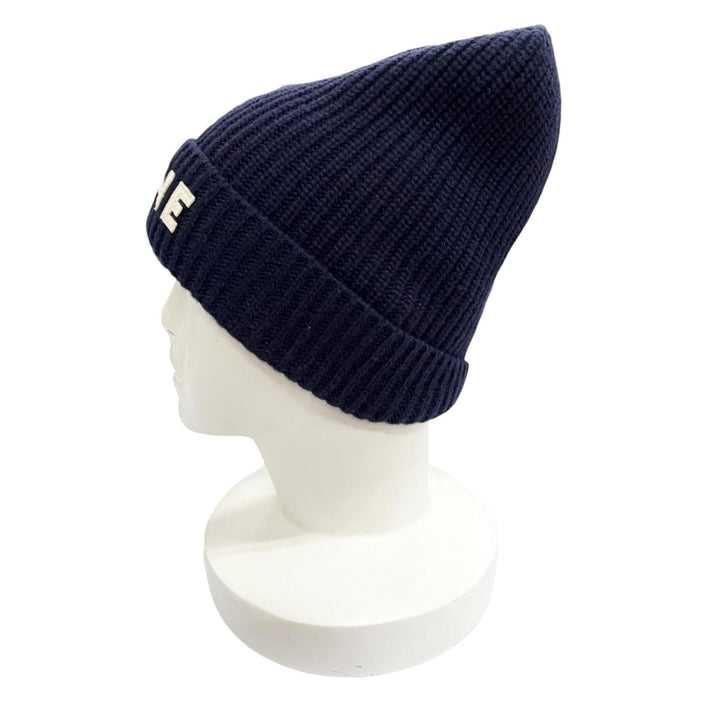 Pristine CELINE Knit cap Logo knit hat Navy wool Women 2A25R423P