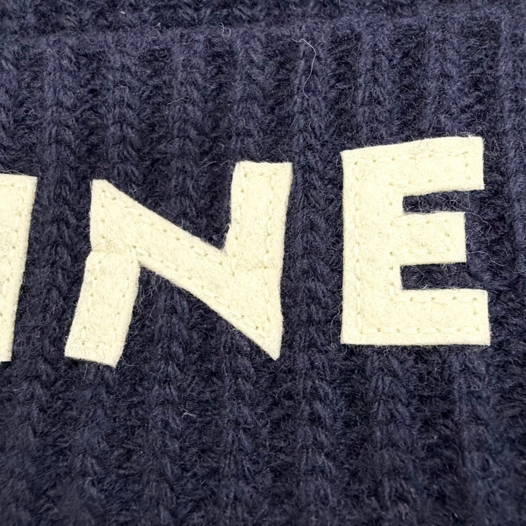 Pristine CELINE Knit cap Logo knit hat Navy wool Women 2A25R423P