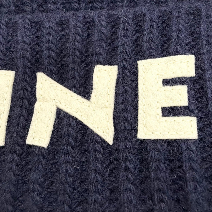 Pristine CELINE Knit cap Logo knit hat Navy wool Women 2A25R423P