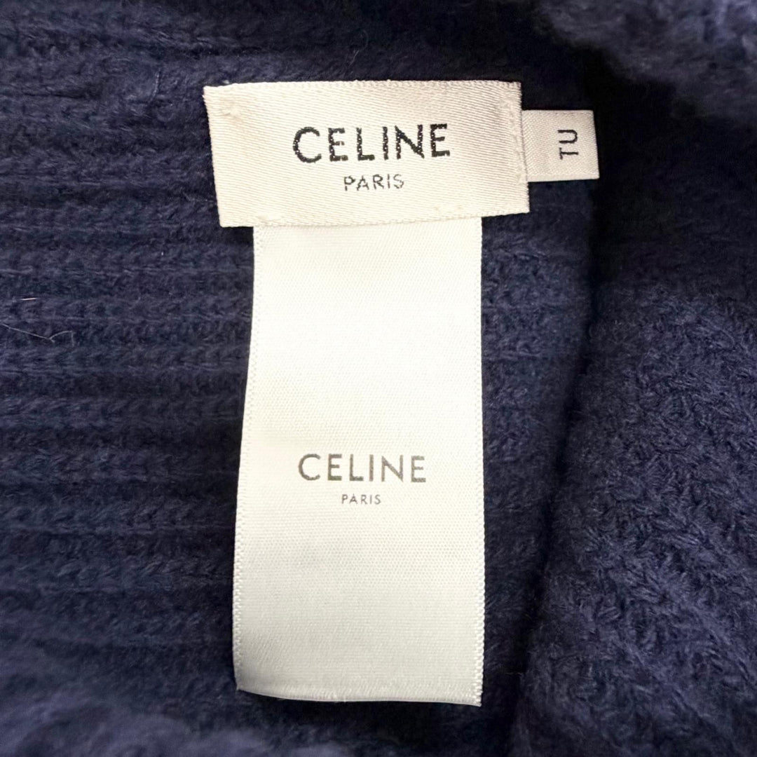 Pristine CELINE Knit cap Logo knit hat Navy wool Women 2A25R423P