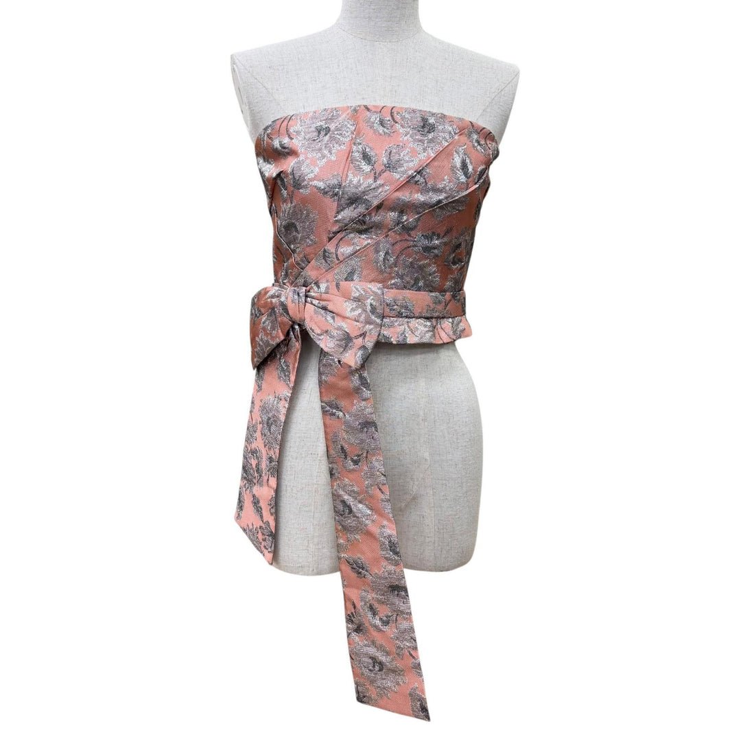 Excellent PRADA tops Jacquard ribbon design bustier pink acetate Women 42 P957E